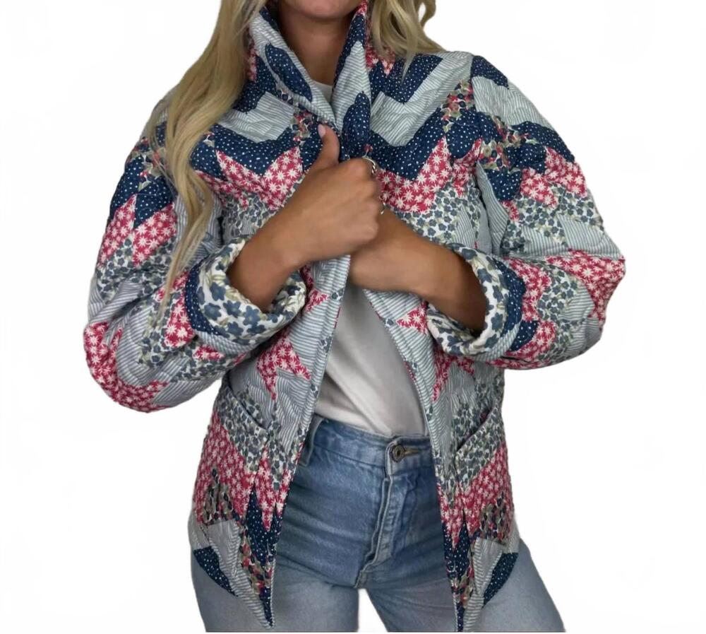 NEW ADELINE patchwork americana quilted cropped jacket in multicolor